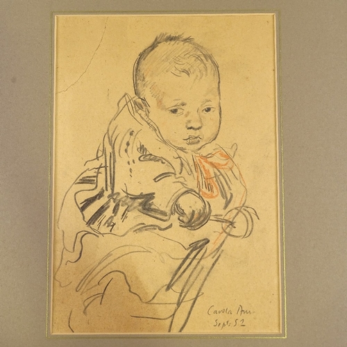 1313 - Follower of Augustus John, pencil/crayon drawing, young child, 1952, 13