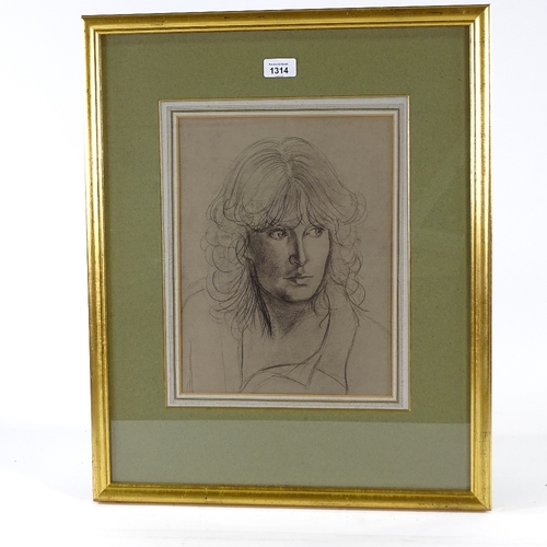 1314 - Follower of Augustus John, pencil/charcoal, portrait of a woman, unsigned, 13