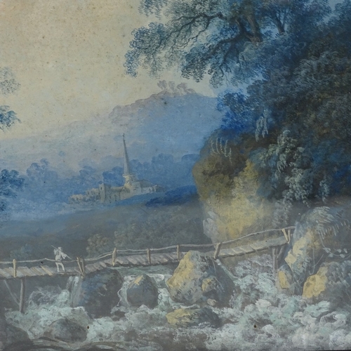 1315 - Manner of Thomas Girtin, watercolour, old wooden bridge, indistinct inscription verso, 8.5