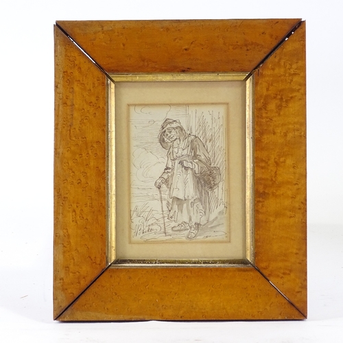 1330 - John Barker of Bath, ink and wash, country figure, signed, 5.5