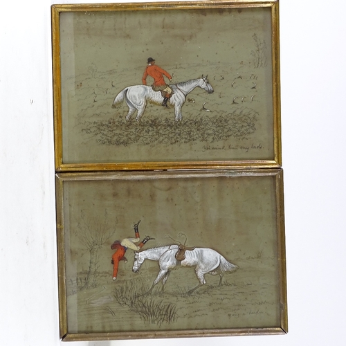 1331 - A set of 3 19th century coloured pastel hunting scene drawings, unsigned, 10