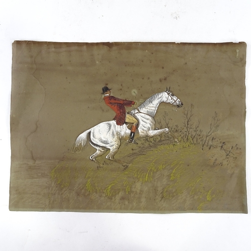 1331 - A set of 3 19th century coloured pastel hunting scene drawings, unsigned, 10