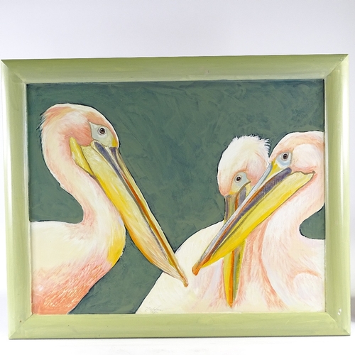 1336 - Clive Fredriksson, oil on board, pelicans, overall frame dimensions 27