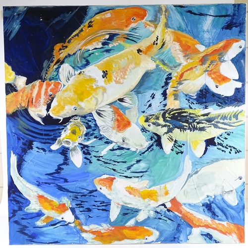 1339 - Clive Fredriksson, oil on canvas, Koi Carp, unframed, 39.5