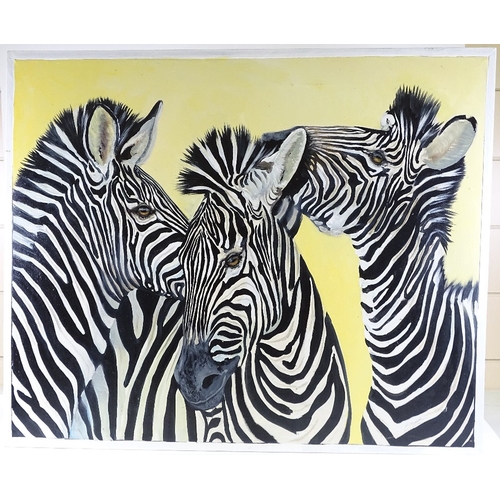 1340 - Clive Fredriksson, oil on canvas, zebra, framed, overall dimensions 37