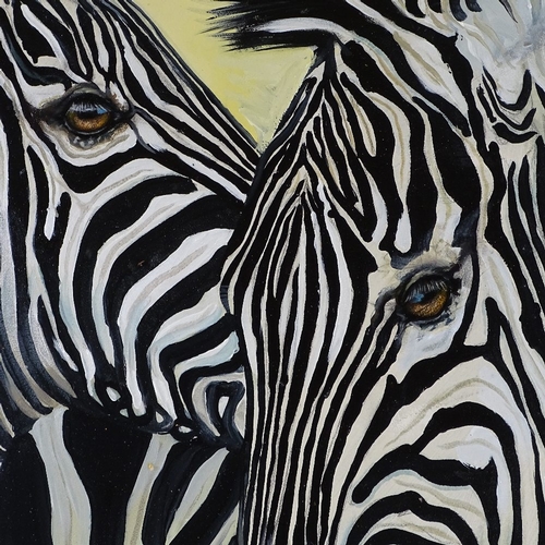 1340 - Clive Fredriksson, oil on canvas, zebra, framed, overall dimensions 37