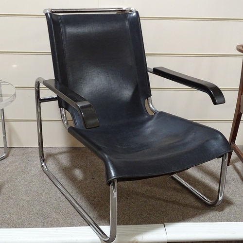 278 - Marcel Breuer for Thonet, a B35 cantilever black leather lounge chair, on chrome steel frame, with e... 