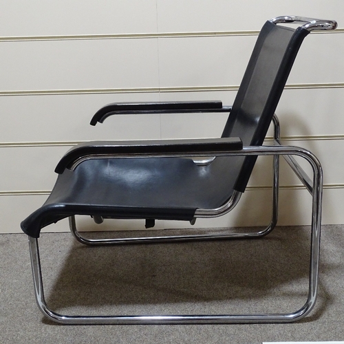 278 - Marcel Breuer for Thonet, a B35 cantilever black leather lounge chair, on chrome steel frame, with e... 