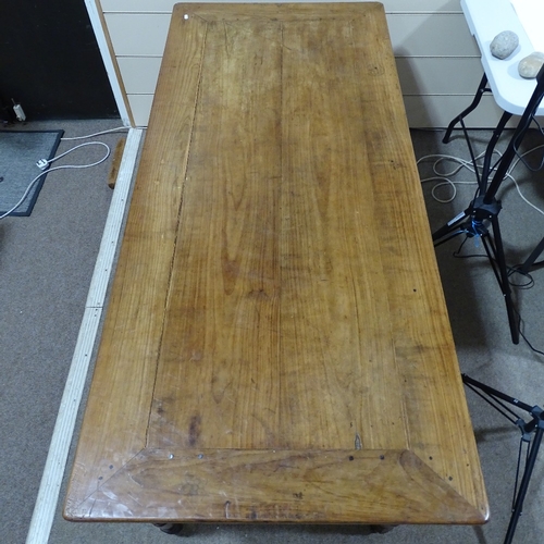 347 - 19th century fruitwood farmhouse table, 2 frieze drawers and ring turned legs, 179cm x 79cm