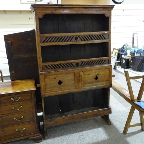 348 - An Antique Breton cherry wood open dresser, width 108cm, height 185cm