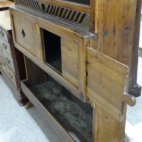 348 - An Antique Breton cherry wood open dresser, width 108cm, height 185cm