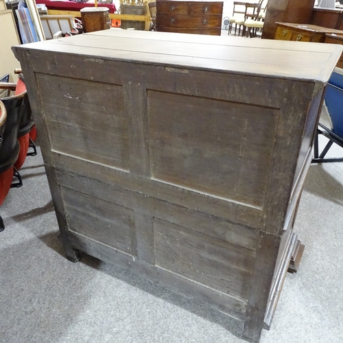 392 - A late 17th/early 18th century oak chest of 4 long drawers, with applied moulded and split turned dr... 