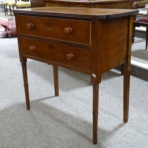 394 - A 19th century mahogany 2-drawer side table on turned legs, width 85cm