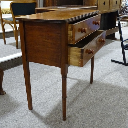 394 - A 19th century mahogany 2-drawer side table on turned legs, width 85cm