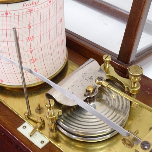 12 - A mid-20th century barograph, by MDS of London, in mahogany-framed glazed case on stained mahogany p... 