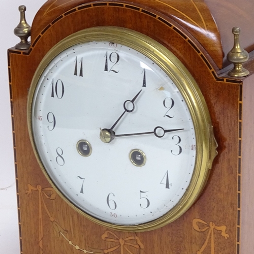 22 - A 19th century mahogany 8-day bracket clock, marquetry inlaid swag decoration with brass mounts and ... 