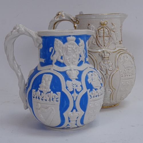 23 - 2 19th century William Brownfield of Cobridge Pottery Works stoneware Albion jugs, relief moulded de... 