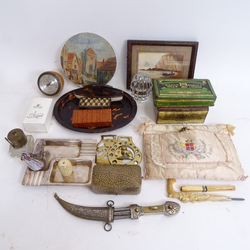 104 - Various interesting collectables, including early 20th century watercolour on porcelain, view of St ... 