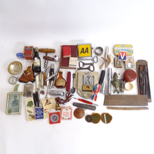 111 - Various collectables, including Vintage radio valve, turned wood corkscrew, fish knife etc (boxful)