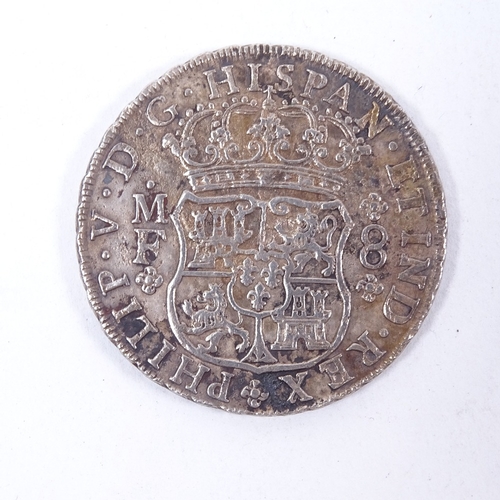 126 - A 1742 Philip V 8 Reales Spanish coin, diameter 4cm, 26.5g