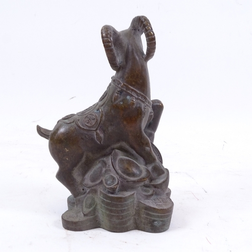 133 - A Chinese bronze Year of the Goat Zodiac sculpture, 4 character mark, height 17cm