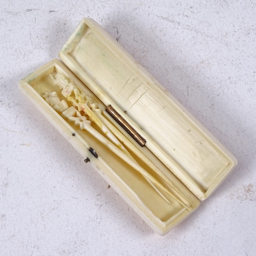 162 - A Georgian unmarked gold inlaid ivory toothpick case, length 9cm