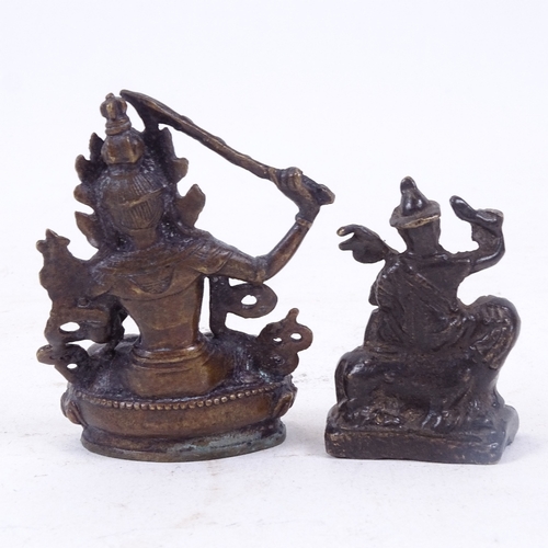 163 - 2 Chinese miniature bronze deities, including seated Buddha on lotus base, largest height 8cm (2)