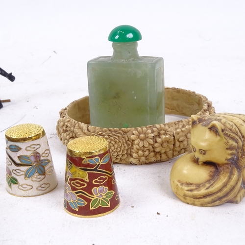 175 - Various collectables, including Vintage corkscrew, cloisonne enamel thimbles, miniature purse photog... 