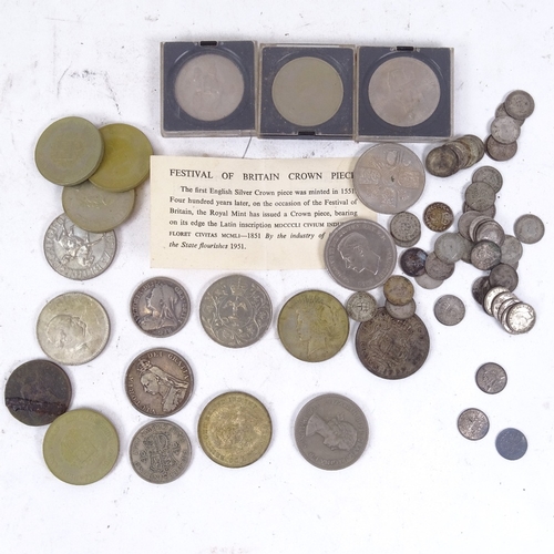 179 - Various British and world coins, including 1937 crown, half crown etc