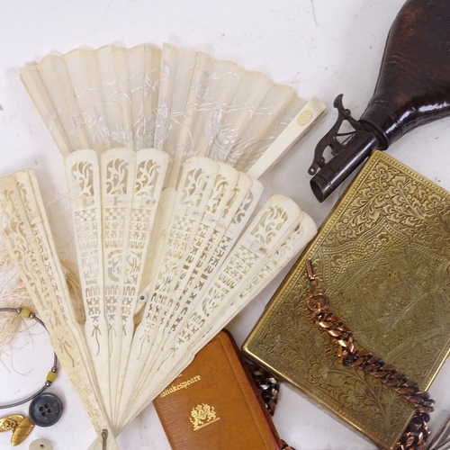 194 - Various collectables, including a bone fan, coins etc