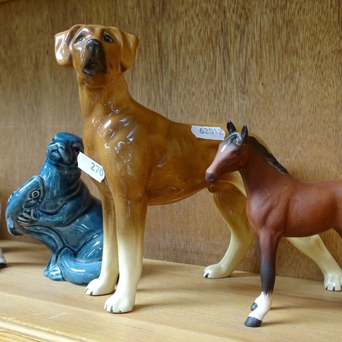 270 - 4 Russian porcelain animals, including seated Boxer dog, height 20cm, and 3 other ceramic animals (7... 