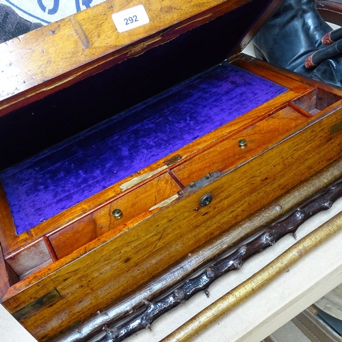 292 - A 19th century brass-bound mahogany writing slope dated 1872, fitted interior, width 53cm, together ... 