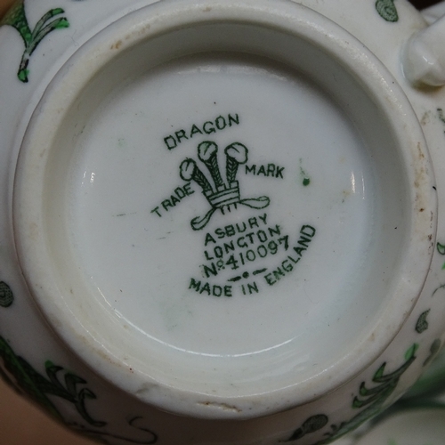 301 - A Longton China green dragon design tea service, pattern no. 410097