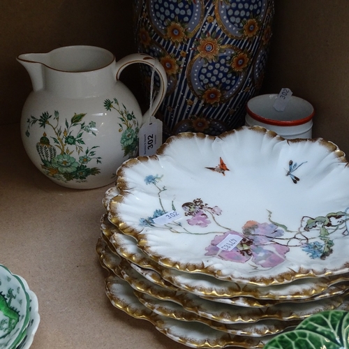 302 - A set of 6 Limoges porcelain plates with gilded edges, a Crown Staffordshire jug, and other china