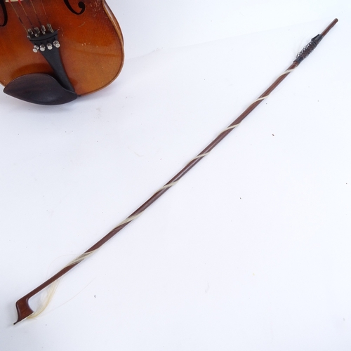 311 - An early/mid-20th century Stradivarius copy violin and bow, in hardshell case, violin length 60cm