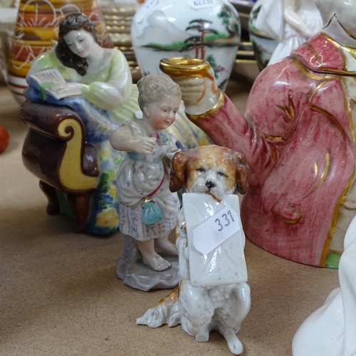 331 - Royal Doulton figures, Crown Devon John Peel box, and other ornaments (mostly A/F)