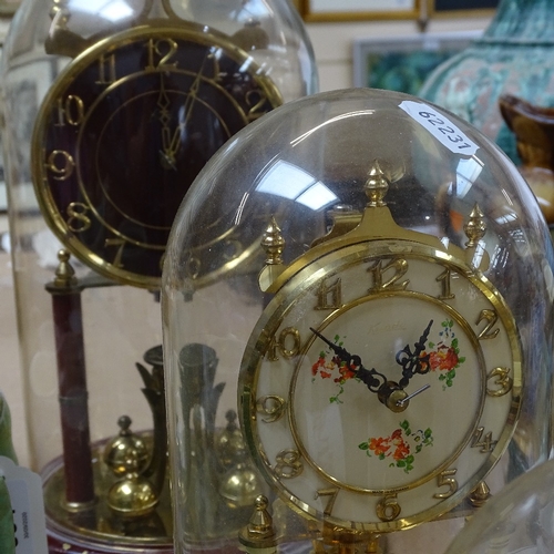 333 - 3 brass 400-day mantel clocks under glass domes