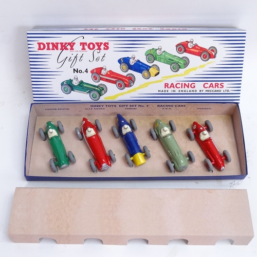 34 - A Dinky Toys Gift Set No. 4, set of 5 racing cars, all restored, in reproduction box