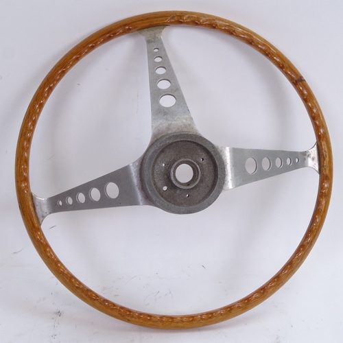 35 - A Vintage aluminium and wood trim Jaguar E-Type motor racing style steering wheel, overall diameter ... 