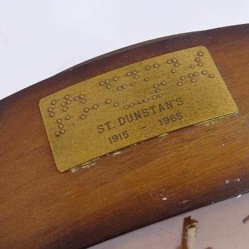 357 - A walnut-cased braille mantel clock, with plaque St Dunstan's 1915 - 1965, height 18cm