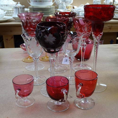 365 - A group of overlay glass, cranberry glass, and other good quality glassware