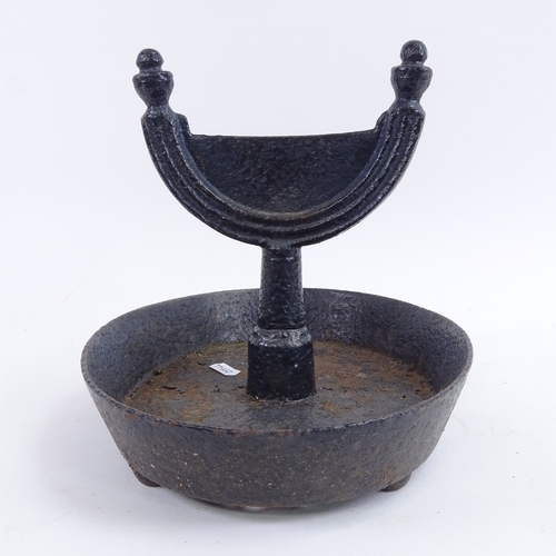 375 - A Victorian cast-iron boot scraper, and a Coalbrookdale cast-iron vine leaf design dish (2)