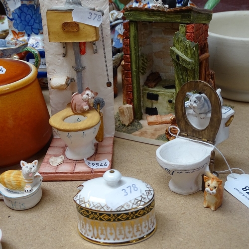 378 - 4 various Imari pattern pottery jugs, pestle and mortar, preserve jars and other ornaments