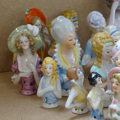 429 - A collection of Vintage porcelain half-dolls and pin-cushion dolls, tallest 11cm