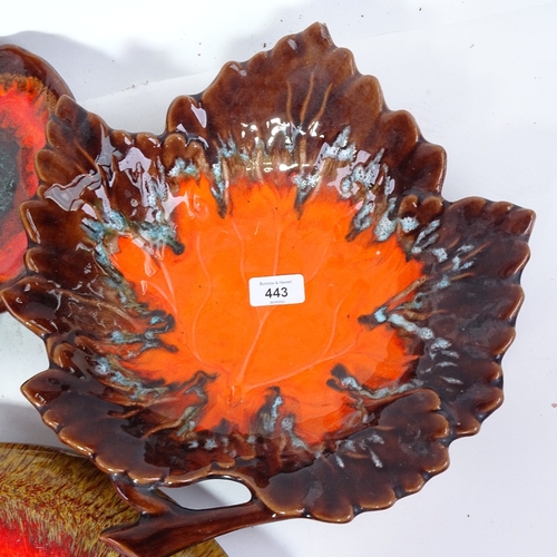 443 - 4 West German pottery orange and brown glaze dishes, longest 55cm