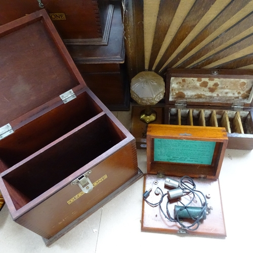 445 - 4 various GECo Phone boxes, a speaker, a miniature lamp, empty leather cases etc