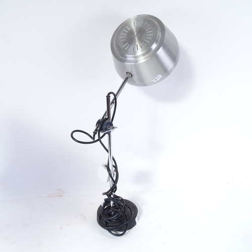 456 - A modern chrome-stemmed adjustable desk lamp with metal shade, height 54cm