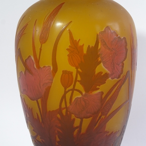 459 - A cameo glass vase with stylised floral decoration, signed Galle, height 33.5cm