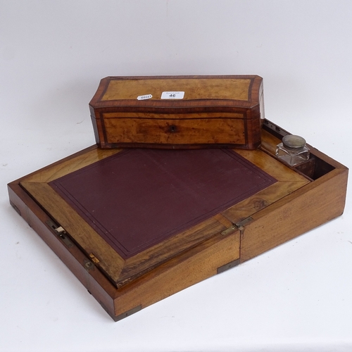 46 - A 19th century French satinwood kingwood and rosewood inlaid serpentine-front glove box, and a brass... 