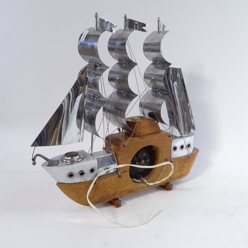 470 - Vintage chrome and wood clock modelled as a sailing ship, circa 1950s, height 41.5cm, and a gent's q... 